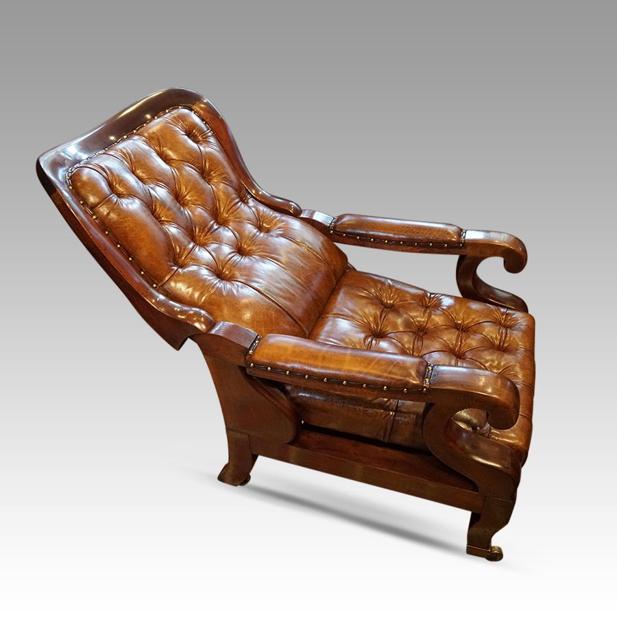Antique Antique mahogany reclining library chair