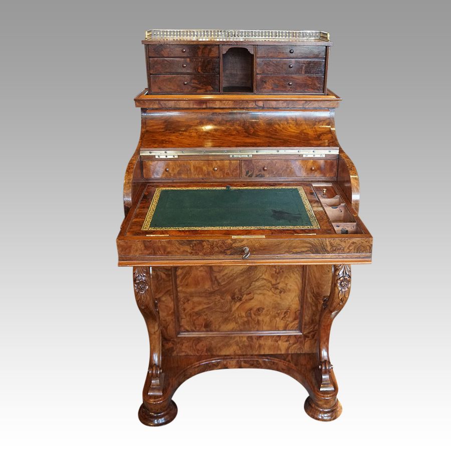 Antique Victorian burr walnut pop-up Davenport desk