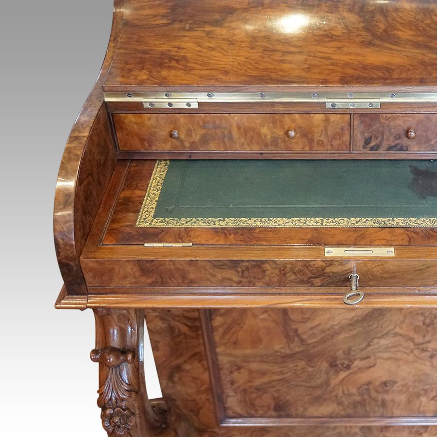 Antique Victorian burr walnut pop-up Davenport desk