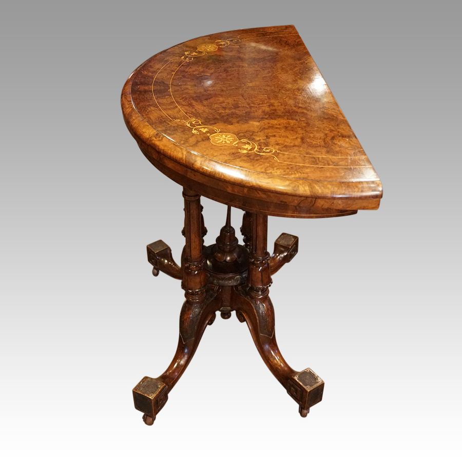 Antique Victorian inlaid walnut demi-lune card table