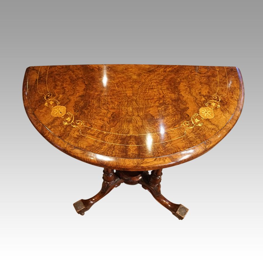 Antique Victorian inlaid walnut demi-lune card table