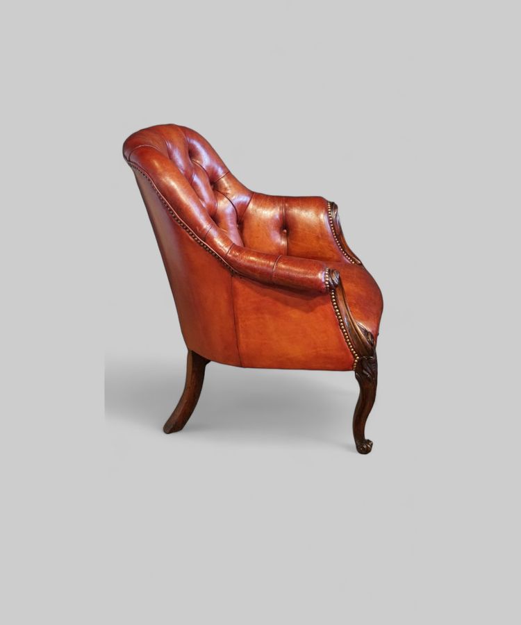 Antique Victorian rosewood leather library chair