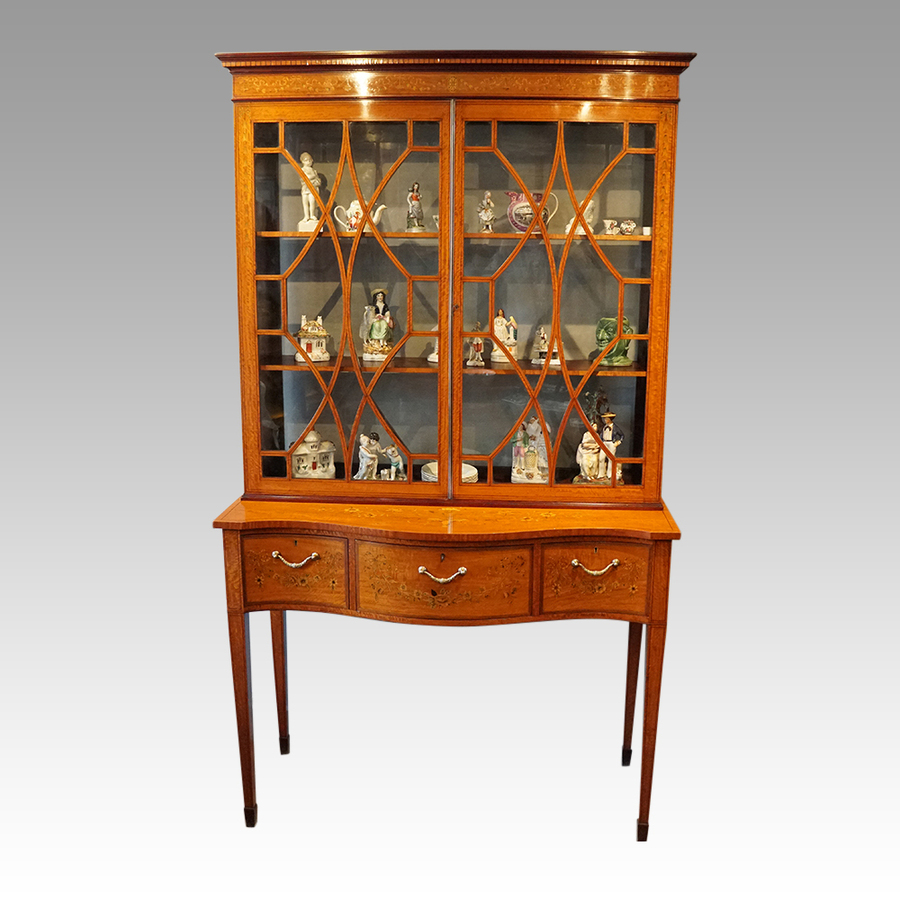 Antique Victorian satinwood inlaid display cabinet