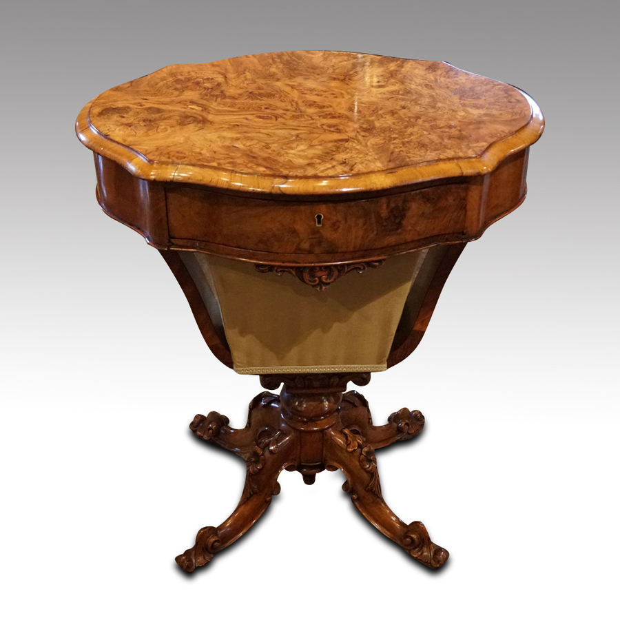 Antique Victorian oval walnut work table