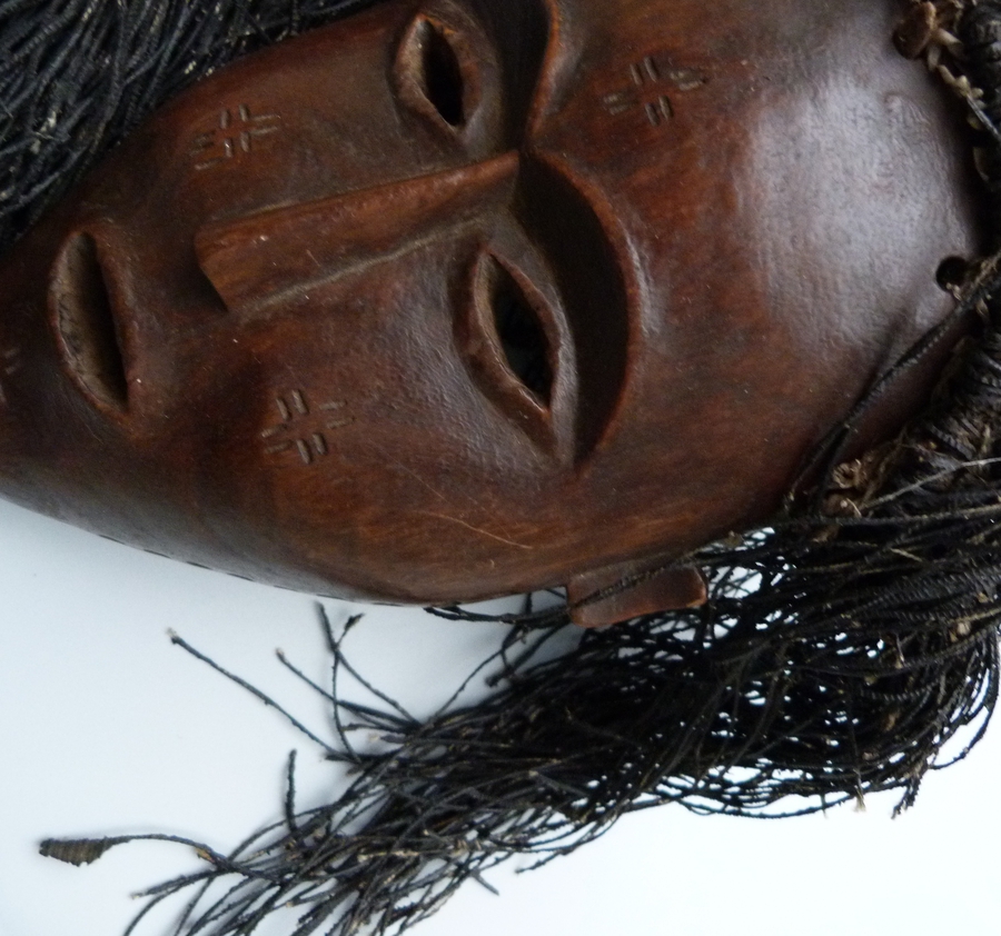 Antique African Mask with Head dress Congo Chokwe People