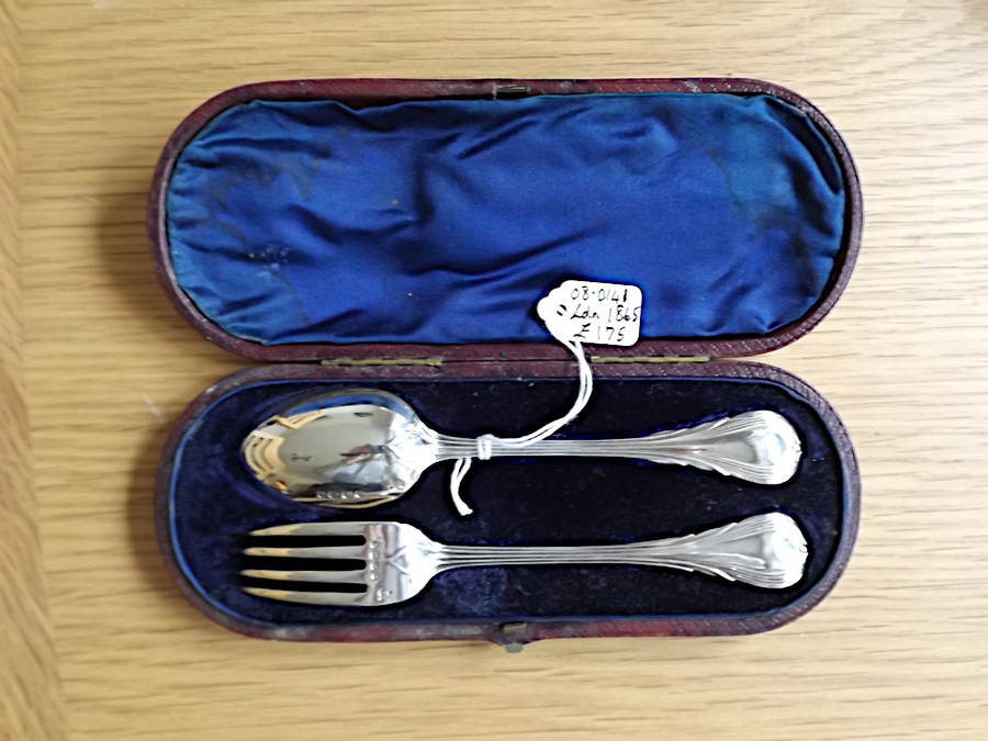 Antique Silver Fork & Spoon christening set
