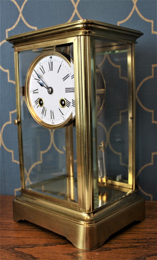 Antique French 4 Glass Mantel Clock ANTIQUES.CO.UK