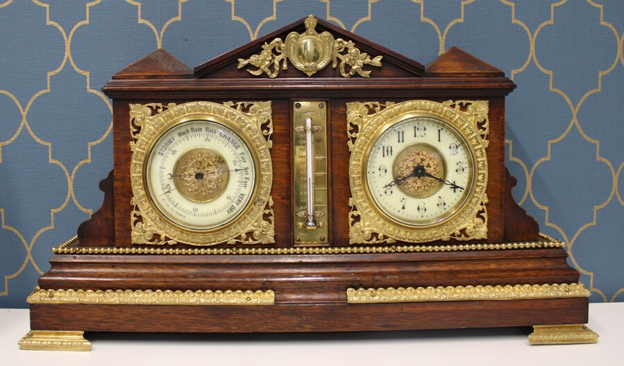 Thermometer-barometer Mantel Clock