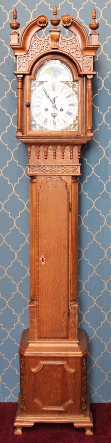 8 Day Brass Dial Oak Case Grandmother Clock