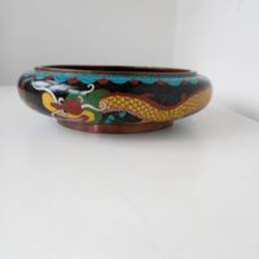 Antique A Chinese Qing Dynasty Cloisonne Enamelled dragon Dish, Circa 1900