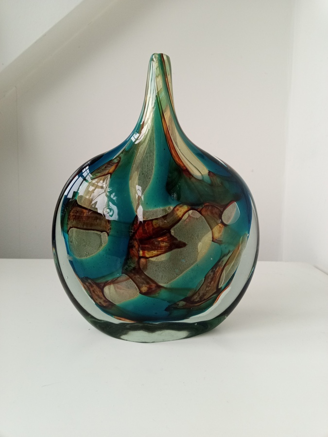A Mdina 'Cut Ice' Fish Vase designed by Michael Harris, Circa 1970