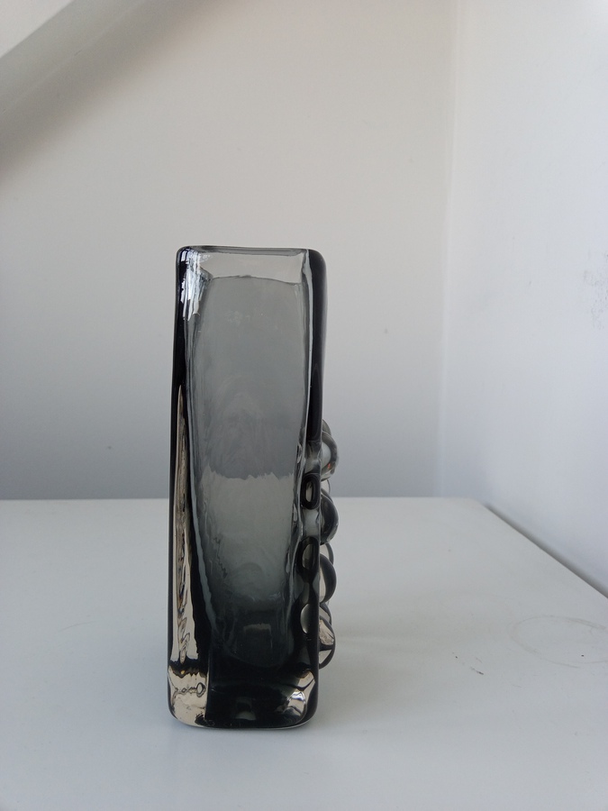 Antique Whitefriars Mobile Phone Vase by Geoffrey Baxter, in Pewter Colourway, with original label