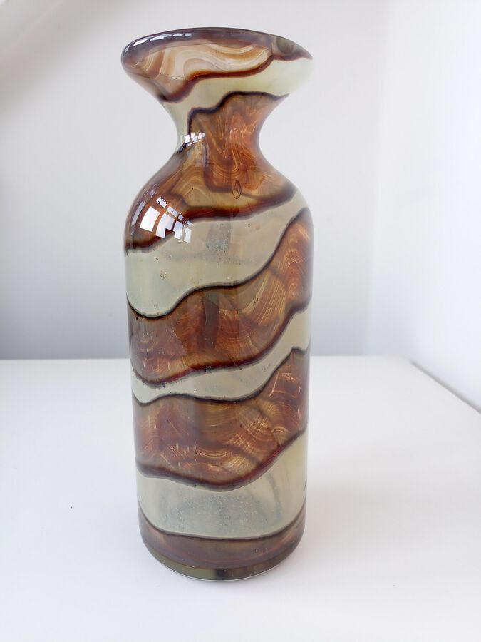 Antique A Mdina Mottled glass bottle vase, Circa 1970
