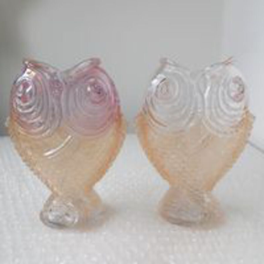 A rare pair of French Baccarat fish vases, designed by Emile Galle, Circa 1878