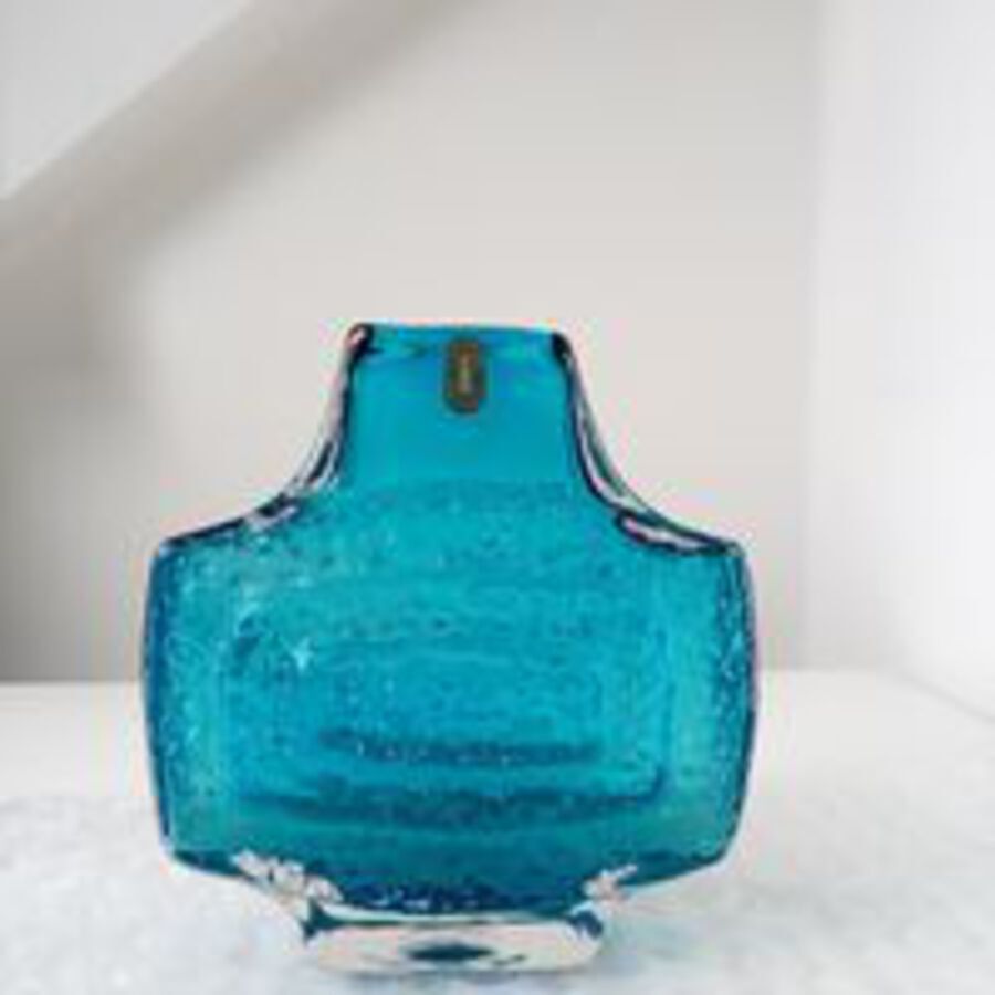 Antique A Whitefriars Kingfisher blue TV Vase, designed by Geoffrey Baxter, Circa 1969