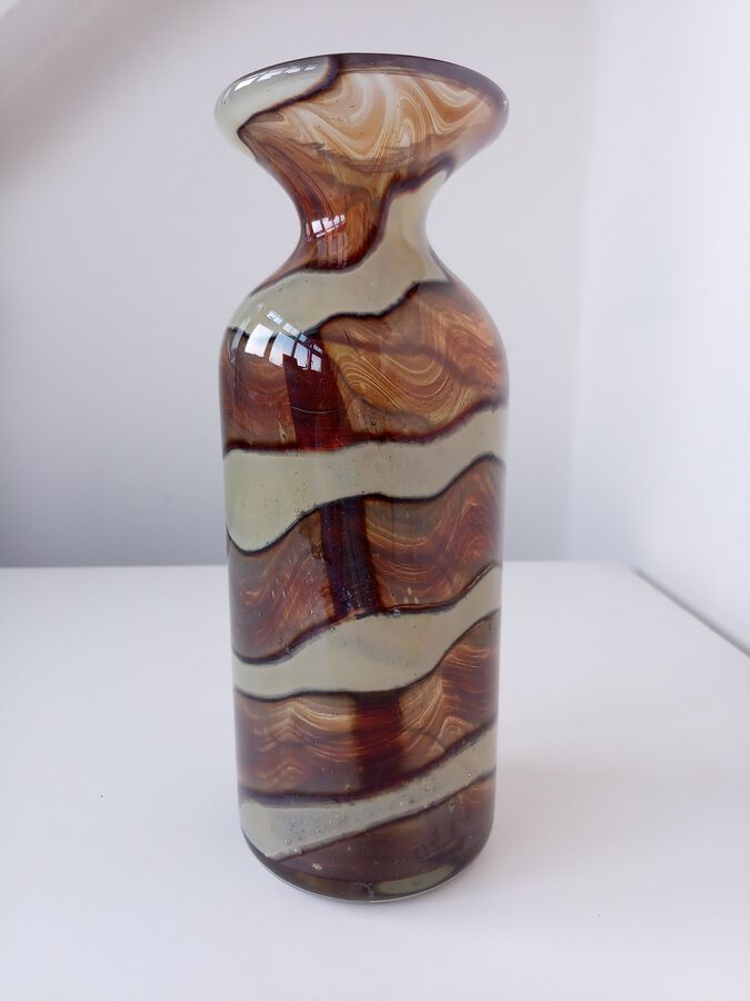 Antique A Mdina Mottled glass bottle vase, Circa 1970