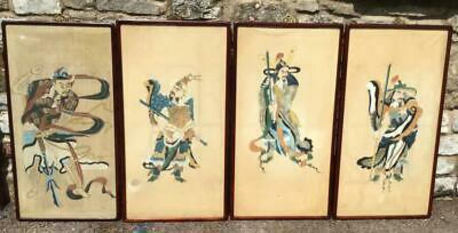 Large Set Of 4 x Original  Framed PAINTINGS Of CHINESE WARRIORS CIRCA 1850