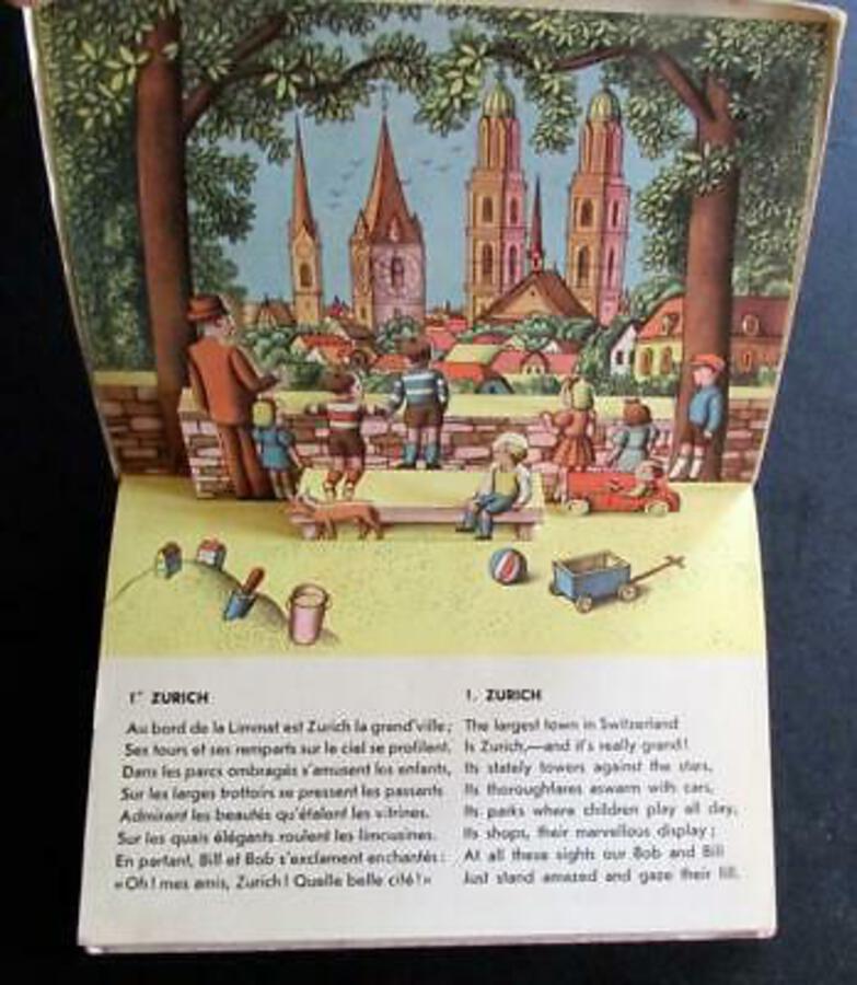 1950 Rare POP UP CHILDREN'S BOOK Bill & Bob Spend A Holiday In Switzerland