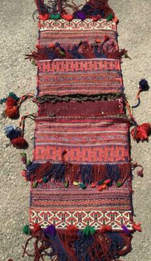 Large PAIR Of VINTAGE FLAT WEAVE SADDLE BAGS Hand Woven from MIDDLE EAST