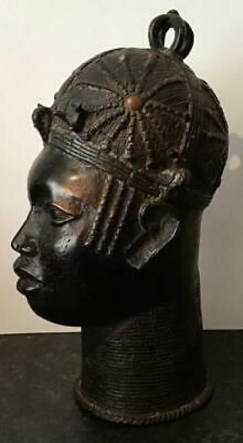 Original BENIN BRONZE FEMALE BUST High Quality Large Nigerian Ladies Head