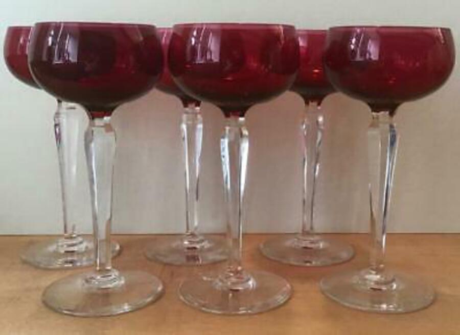 High Quality Set Of VINTAGE Red CRANBERRY WINE GLASSES x 6 Super Design & Colour