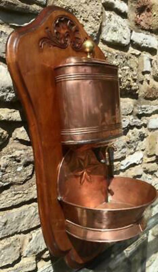 Super OLD FRENCH COPPER WATER FOUNTAIN & BACKBOARD Arts & Crafts FREE UK POST