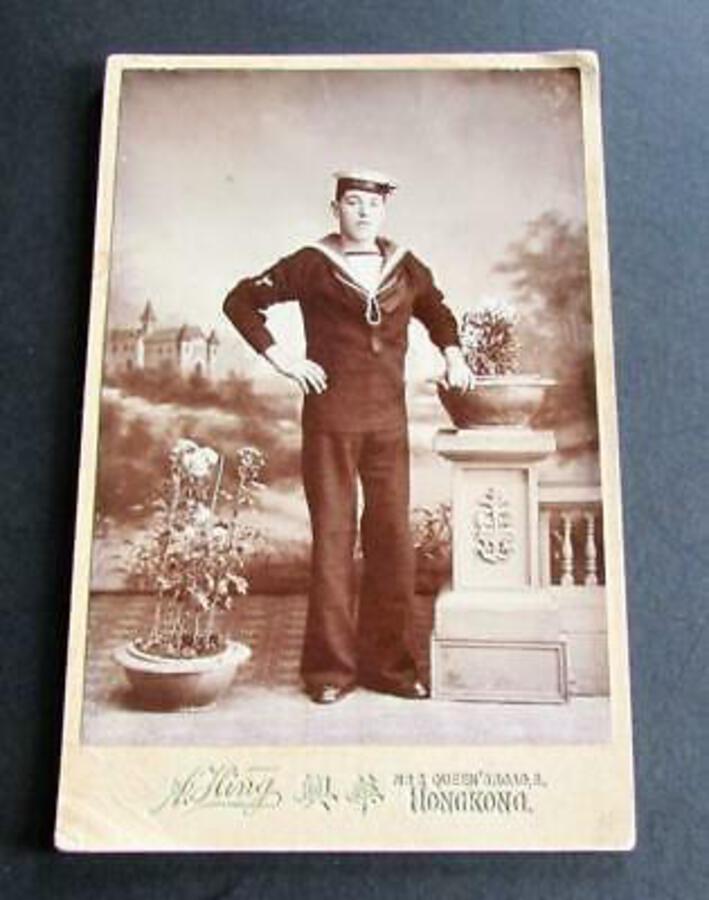 Rare ANTIQUE PHOTOGRAPH From HONG KONG Naval Sailor Cabinet Card C.1900