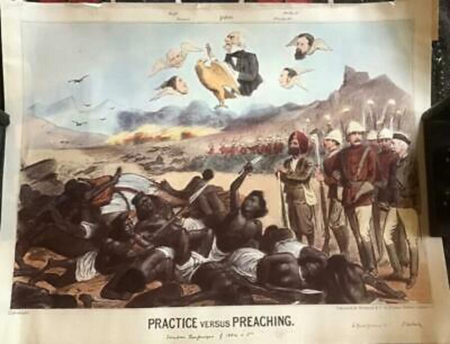 Rare 1885 ANTI GLADSTONE CARTOON Practice vs Preaching SUDAN MILITARY CAMPAIGNS