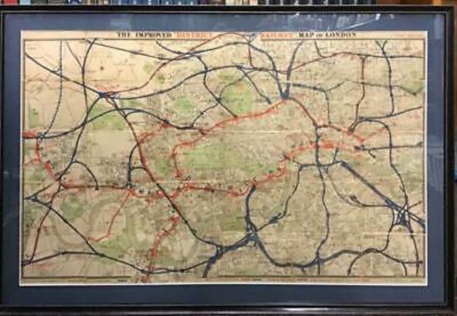 1880 The Improved District Railway Map Of London HUGE COLOURED MAP Very Scarce