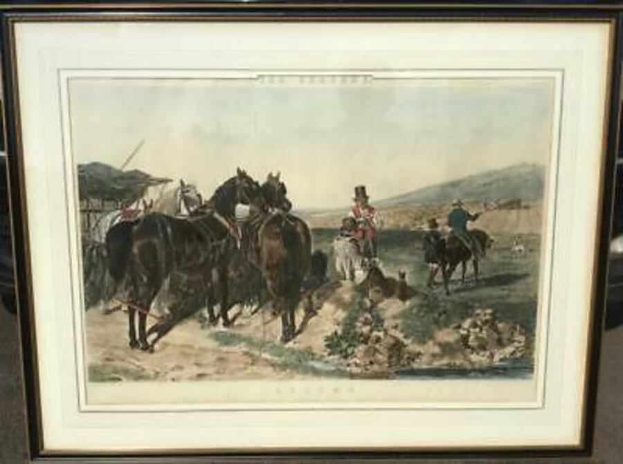 Huge VICTORIAN LITHOGRAPH PRINT of HORSES IN AUTUMN By J F HERRING Framed