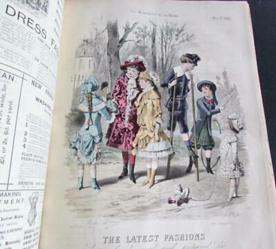 MILLINERS & DRESSMAKERS FROM 1883 LARGE FASHION BOOK HAND COLOURED ENGRAVINGS