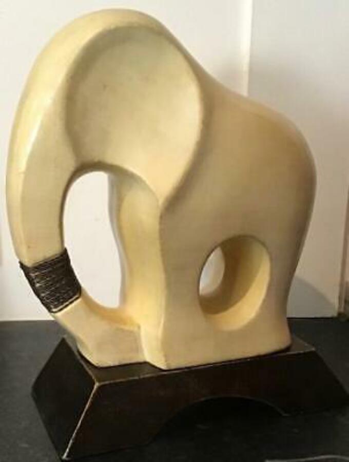 Unusual Vintage LARGE Ceramic ELEPHANT SCULPTURE Modernist Art Style