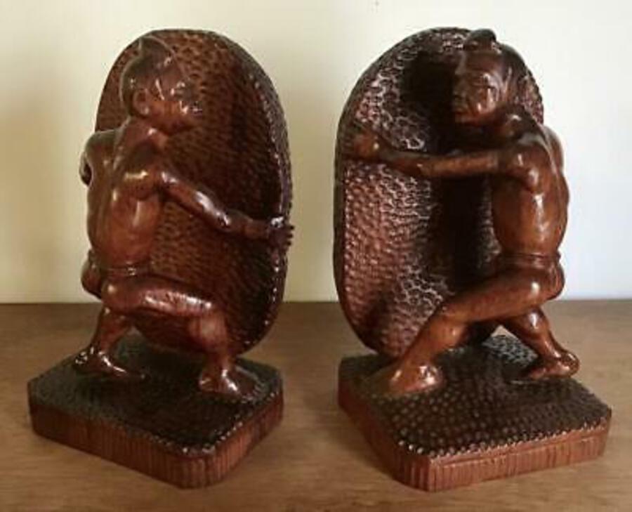 Unusual Pair of Old MYTHICAL HAND CARVED WOODEN BOOKENDS Large Size