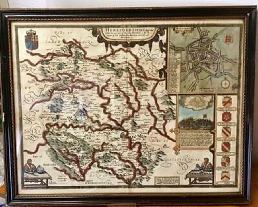 1620 Original 17th century JOHN SPEED MAP of HEREFORDSHIRE Hand Coloured