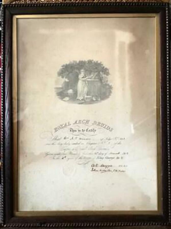 WW1 Period CERTIFICATE For The ROYAL ARCH DRUIDS Rare Framed Engraving For 1915