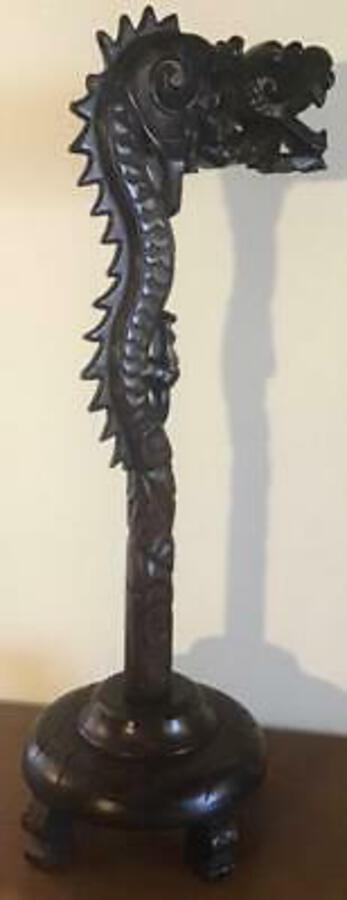 Unusual ANTIQUE STANDING CHINESE DRAGON Large Hand Carved Wooden Item C.1900