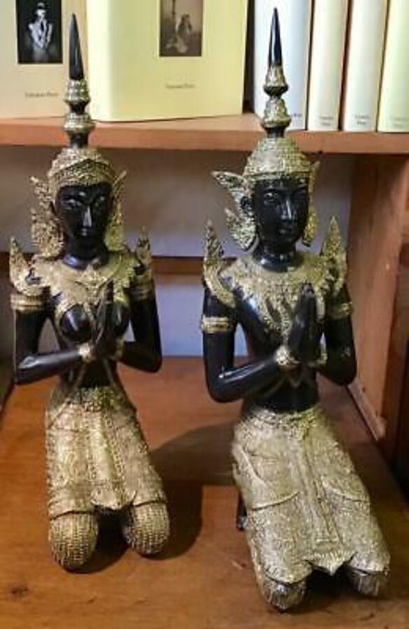 Superb Vintage Pair Of ASIAN GILT BRONZE FIGURES Thailand God & Goddess