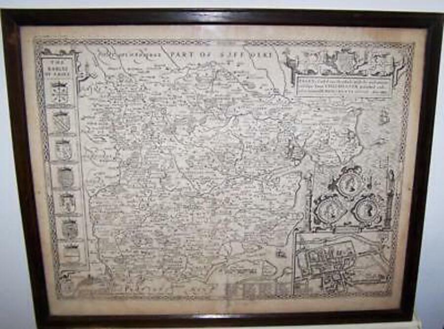 Original 1676 COPPER ENGRAVED MAP BY JOHN SPEED The COUNTY Of ESSEX Framed
