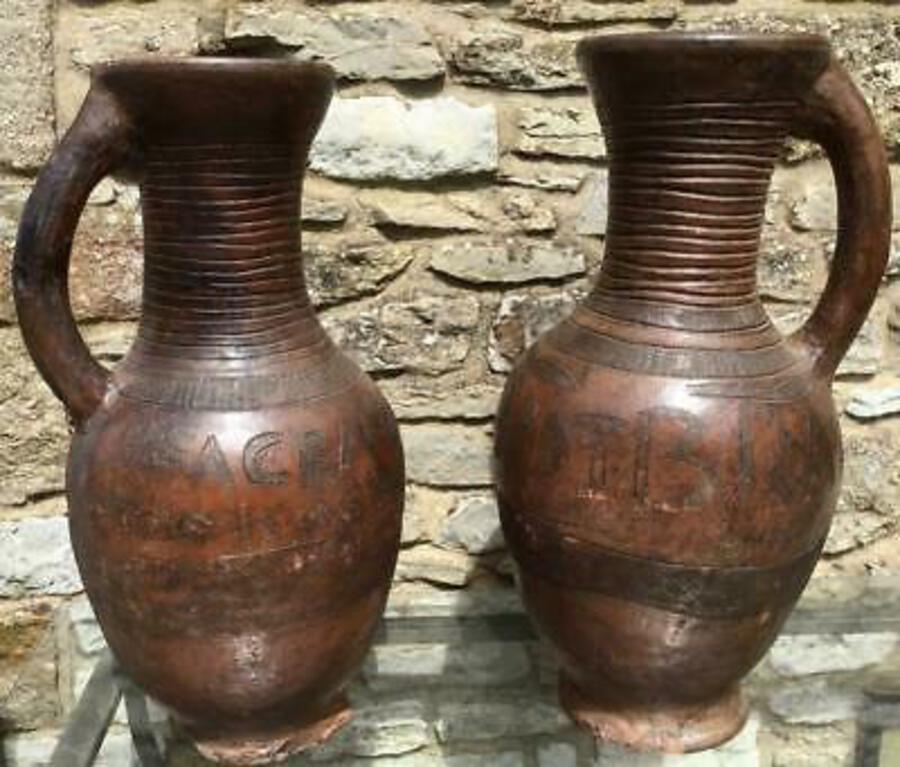 Huge PAIR of OLD AFRICAN STORAGE JARS Highly Decorated HAND MADE Clay Pots
