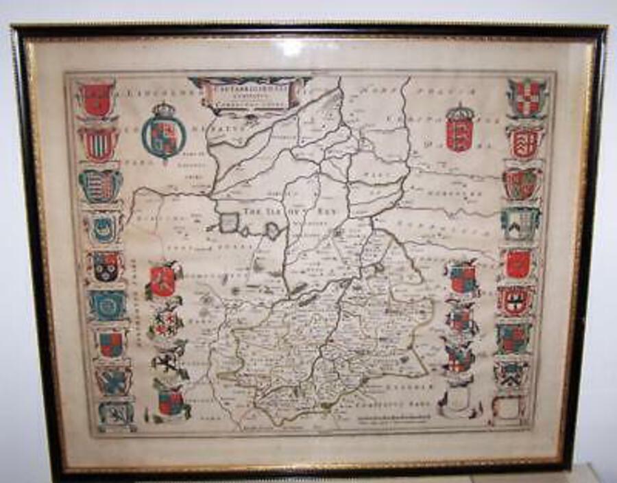 Original 1645 JOHANNES BLAEU MAP Of CAMBRIDGESHIRE Framed & HAND COLOURED