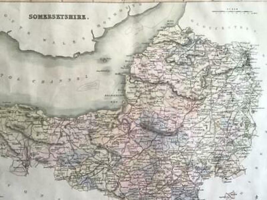 Original Large HAND COLOURED MAP of SOMERSET Published in 1830 & COLOURED