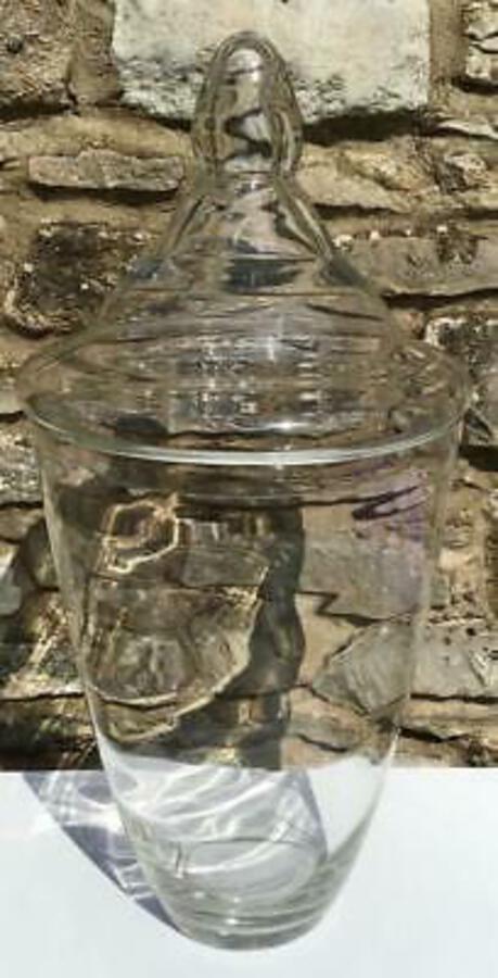 Huge Vintage GLASS APOTHECARY VASE   LID Unusual Shape Chemists Storage