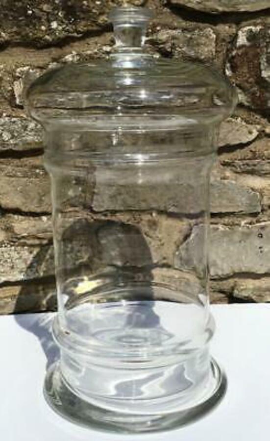 Large Vintage GLASS APOTHECARY VASE   LID Unusual Shape Chemists Storage