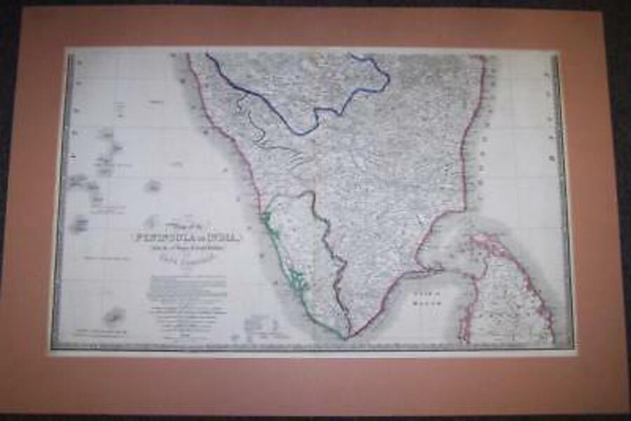 1844 MAP Of The PENINSULA Of INDIA By J WYLD Large Size Map HAND COLOURED