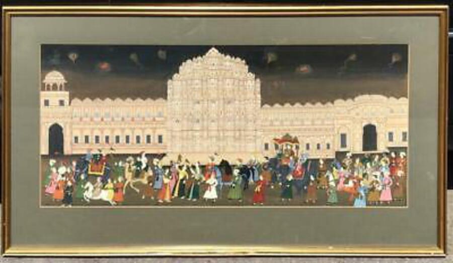 LARGE Old ORIGINAL INDIAN PAINTING Of PROCESSION or Festival HIGHLY DETAILED