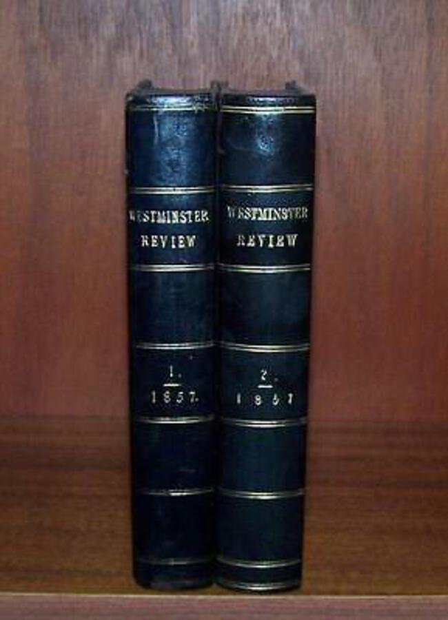 1857 LEATHER BOUND WESTMINSTER REVIEWS 2 x Vols GUNPOWDER Persia AMERICAN UNION