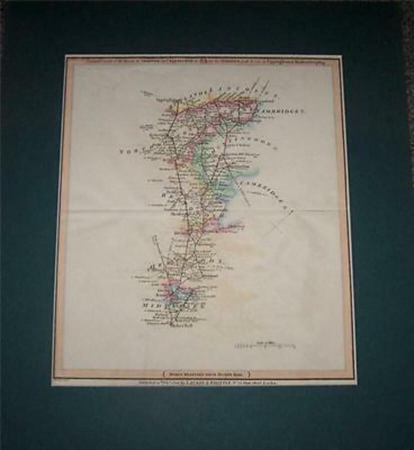 Original 1806 ROAD MAP MIDDLESEX HERTFORDSHIRE CAMBRIDGE Hand  Coloured