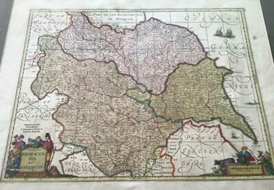 Original 1640’s Hand Coloured MAP of YORKSHIRE By JAN JANNSON Hand Coloured