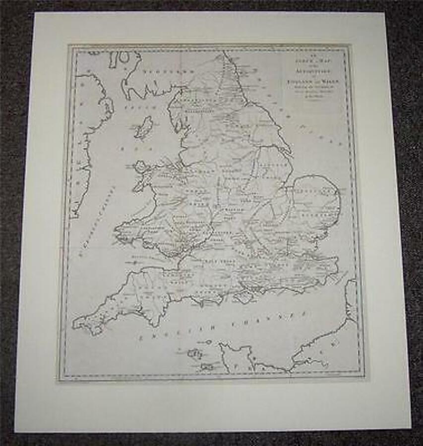 Original LARGE SIZE 1787 MAP Of THE ANTIQUITIES Of ENGLAND & WALES Rare