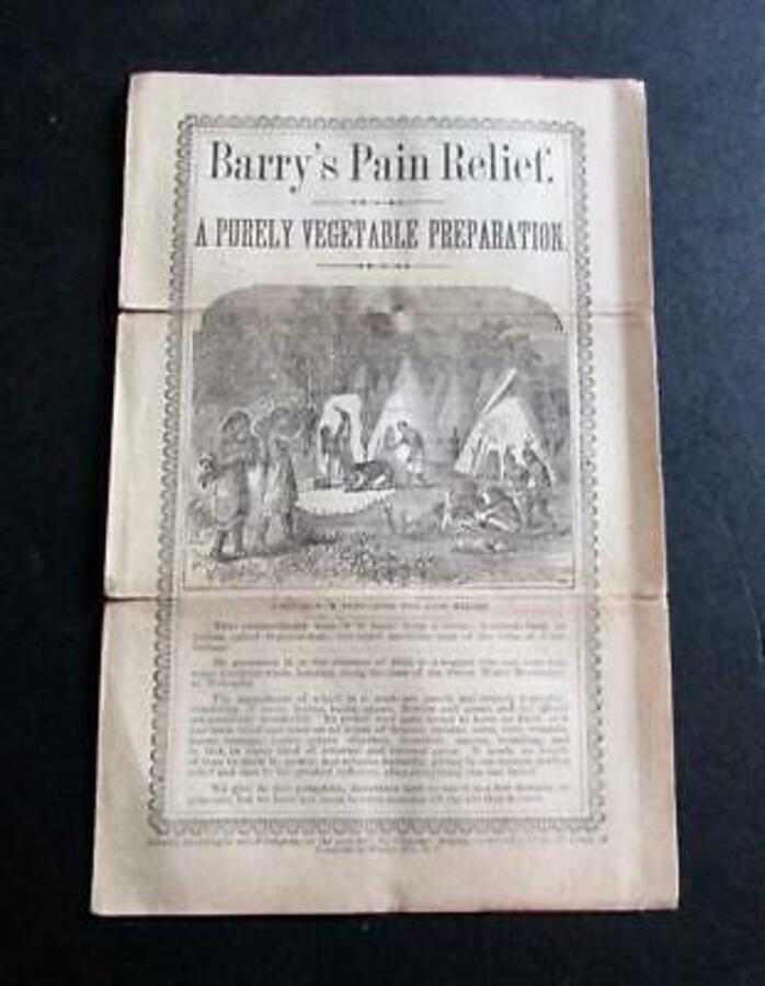 1877 BARRY'S PAIN RELIEF AMERICAN INDIAN QUACK MEDICINE BY PROF ALEXANDER BARRY